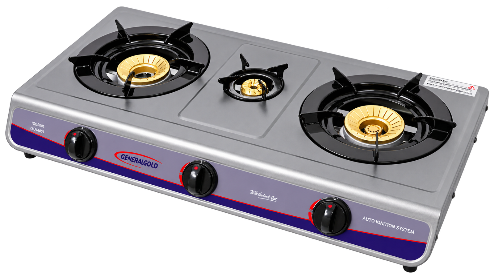 GG-300BT-FFD Triple-Burner Teflon Gas Stove with FFD - Image 1