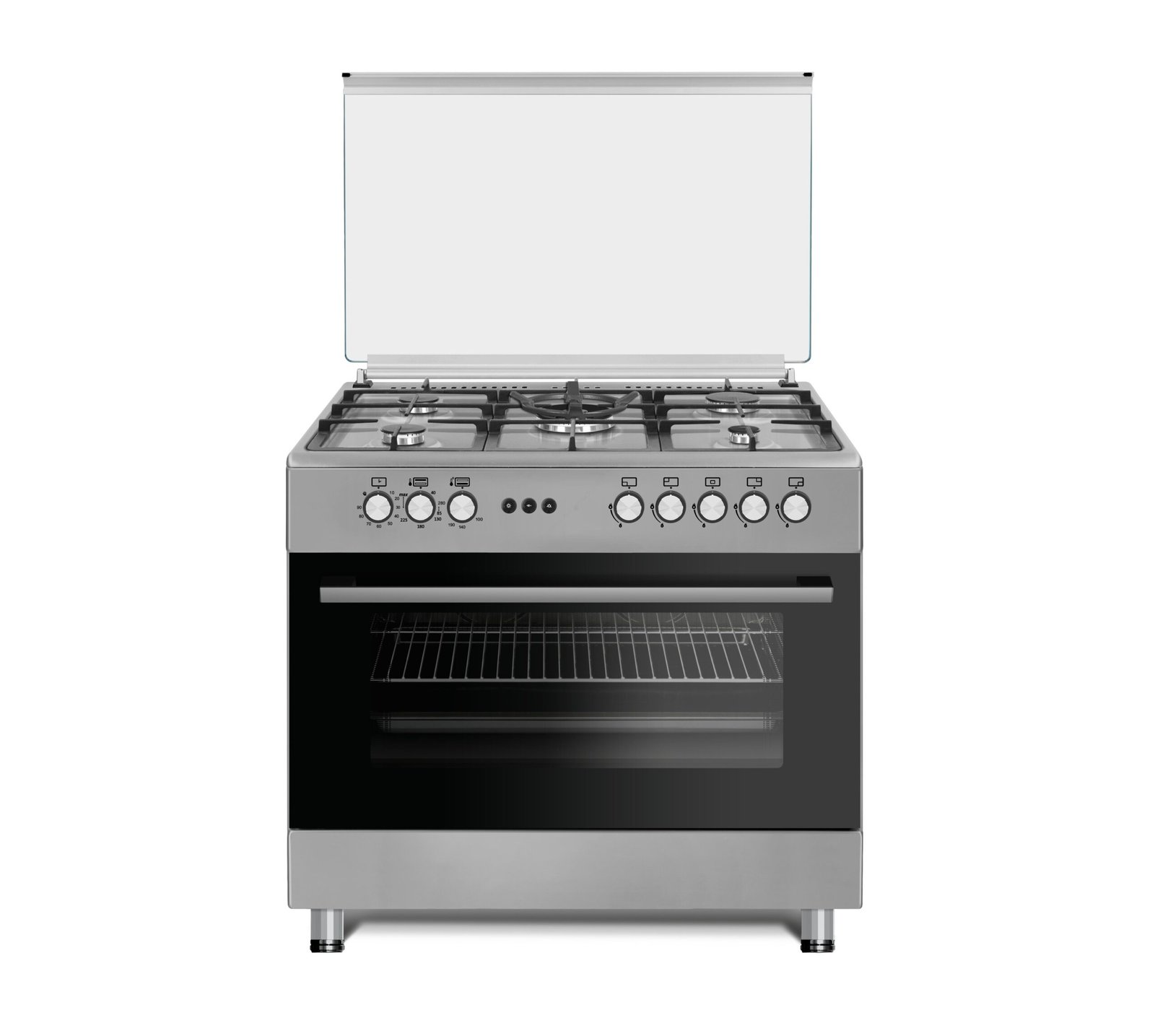 GG9S50GE-CIMR 90cm Inox 5-Burner Gas Cooker with 5kW Wok Burner - Image 1