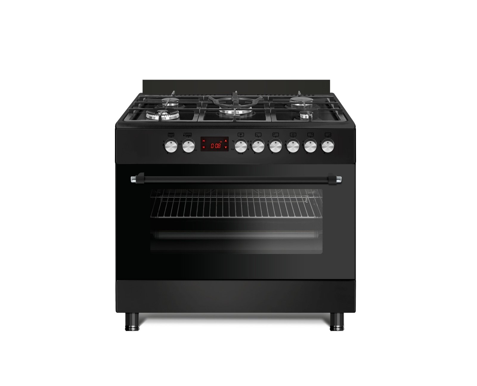 GG9S50GF-CSDBL 90cm Matt Black 5-Burner Gas Cooker with Digital Timer - Image 1