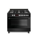 90cm Matt Black 6-Burner Gas Cooker with Double Wok