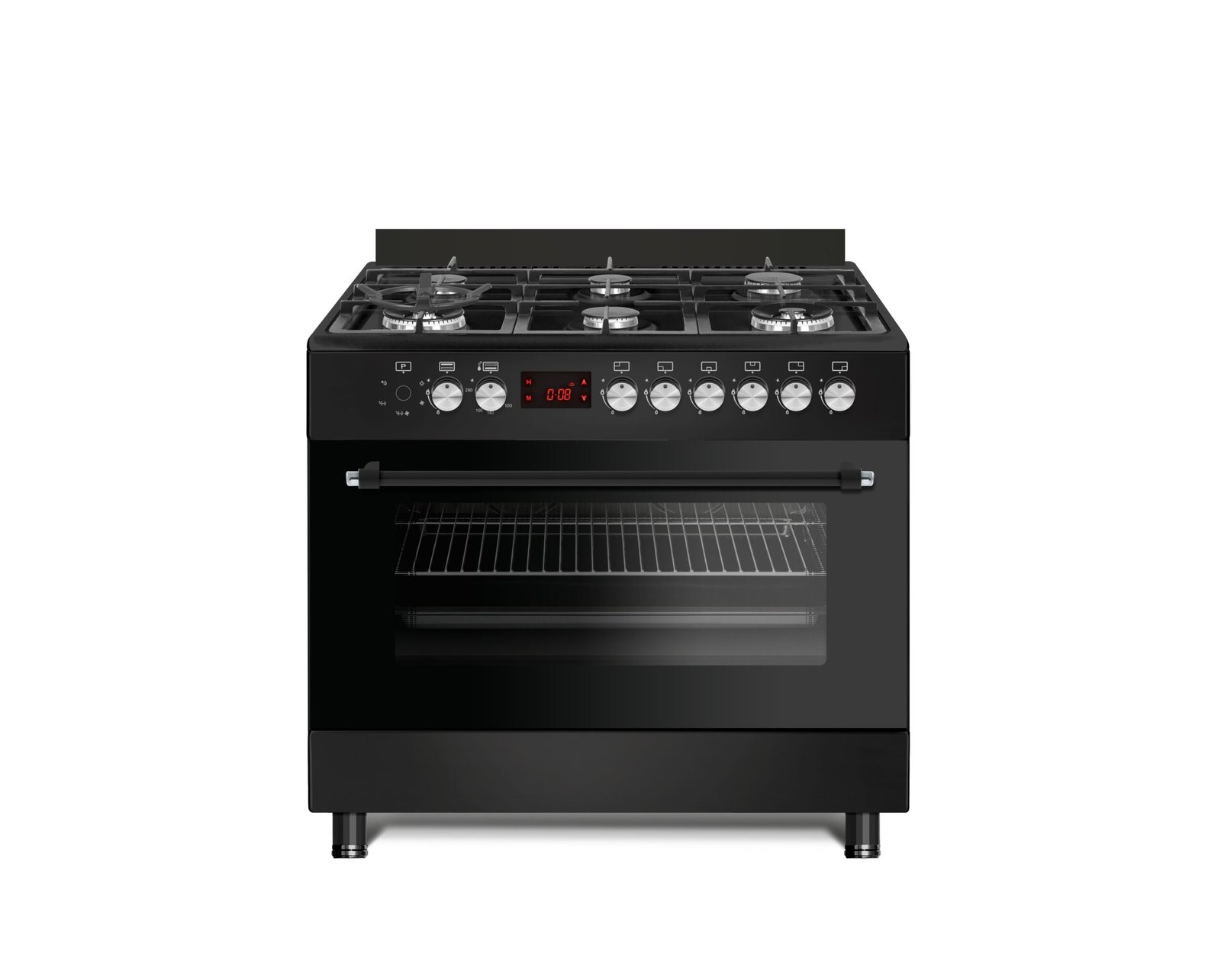 GG9S60GF-CSDBL 90cm Matt Black 6-Burner Gas Cooker with Double Wok - Image 1