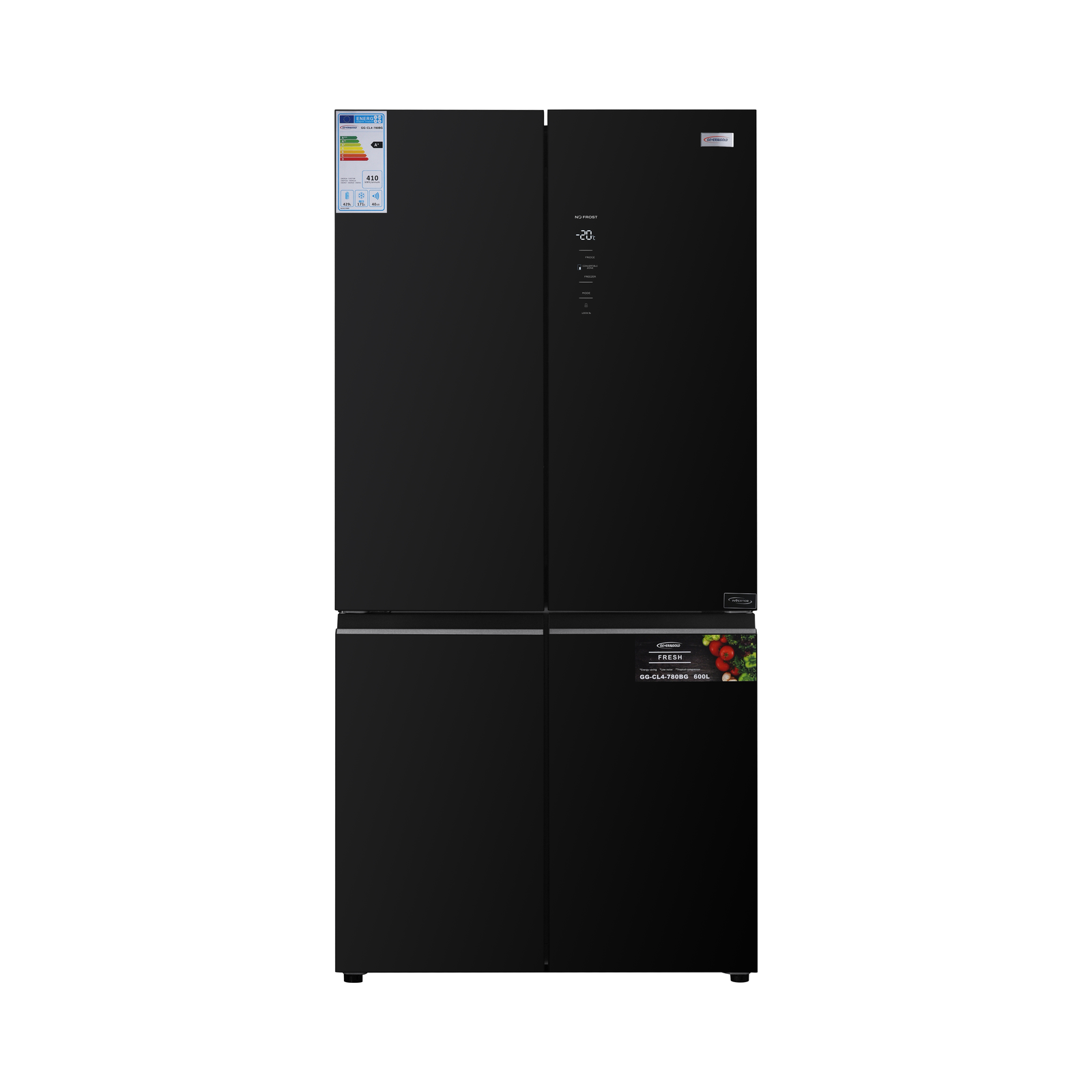 奥骊冰箱22083 拷贝 600L Black Glass Four-Door Total No Frost Refrigerator - Image 1